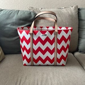 Kate Spade orange and white chevron tote
